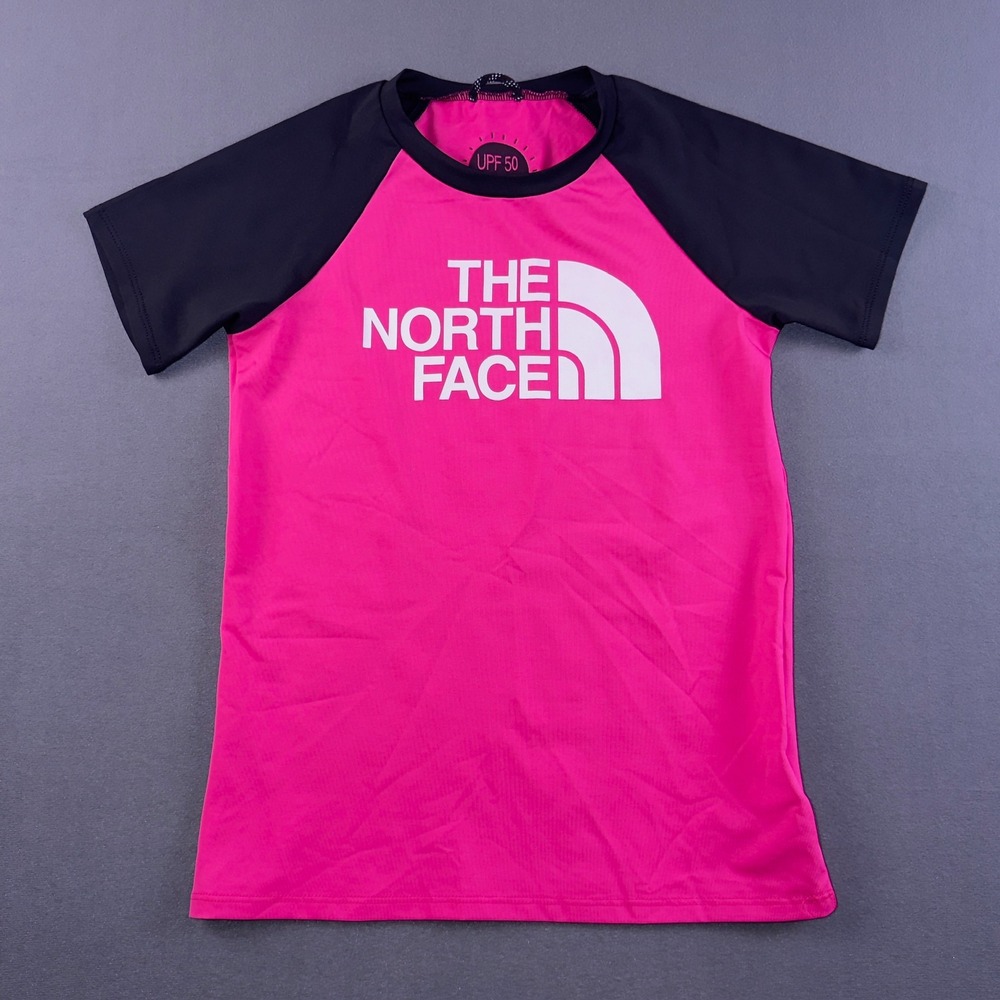 The North Face Girls Pink Black FlashDry UPF 50 Rash Guard Swim Shirt Size M